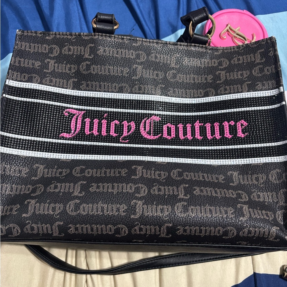 Juicy Couture Black and Pink Velour Tote